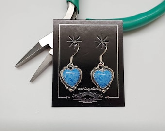 Q925 Heart Denim Lapis Dangle Earrings | Sterling Silver Dangle Earrings | Sterling Silver Blue Denim Jewelry | Silver Earrings Made in USA