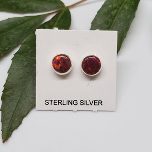 Sterling silver stud earrings - fire opal studs 6mm - 8 colors desert opal 6mm round shape - mini opal studs - everyday studs Made in USA Red