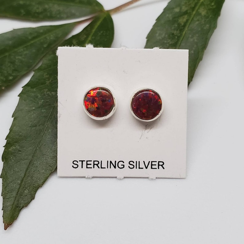 Sterling silver stud earrings - fire opal studs 6mm - 8 colors desert opal 6mm round shape - mini opal studs - everyday studs Made in USA Red