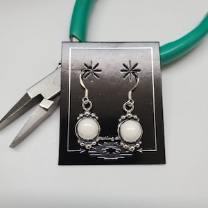 Q925 Small White Buffalo Turquoise Dangle Earrings | Sterling Silver Dangle Earrings | Small White Turquoise Southwest Earrings Made in USA