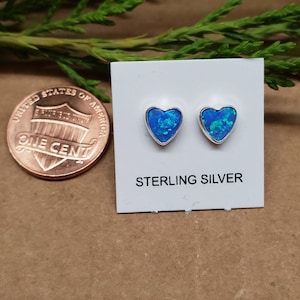 Q925 Dark Blue Opal Heart Post Earrings | Small Opal Studs | Opal Post Earrings | Sterling Silver Post Earrings | Dainty Blue Opal Jewelry