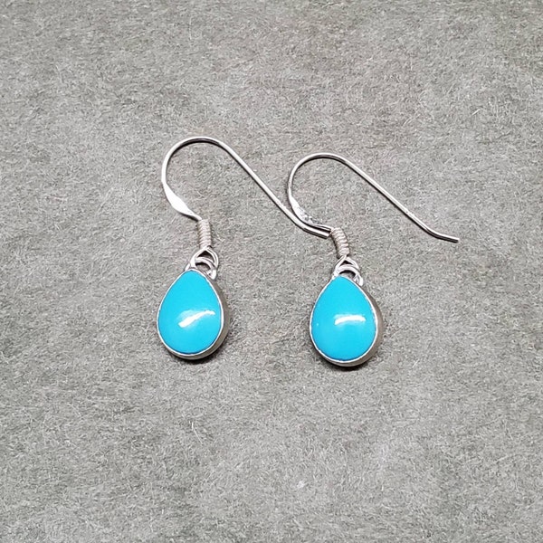 Q925 Small Simple Teardrop Blue Turquoise Dangle Earrings | Small Sleeping Beauty Turquoise Earrings | Sterling Silver Jewelry | Made in USA