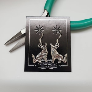 Q925 Wolf Dangle Earrings | Sterling Silver Charm Earrings | Silver Charm Coyote Jewelry | Silver Earrings |  Howling Wolf | Made in USA