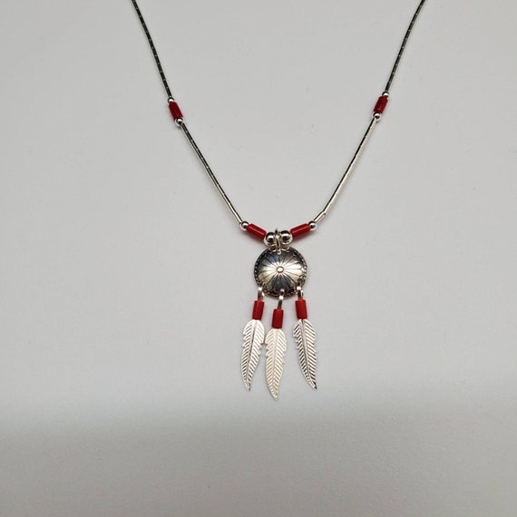 Q925 スモールフェザー レッドコーラルネックレス スターリング