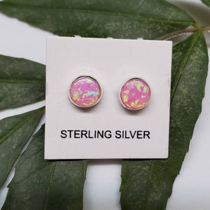 6mm Pink Opal Stud Earrings | Fire Pink Opal Post Earrings | Silver Opal Studs | Opal Jewelry | Small Opal Jewelry | Small Pink Opal Studs