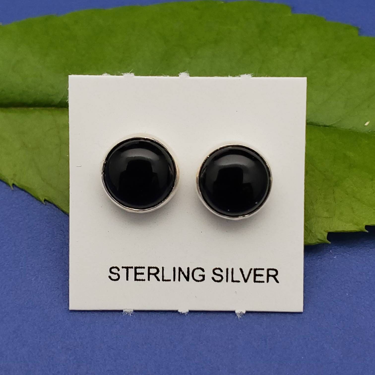 8mm Round Onyx Stud Earrings | Sterling Silver | Made in USA