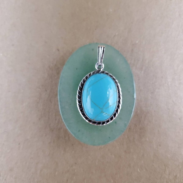 Q925 Pendentif Kingman turquoise sans chaîne | Pendentif en argent sterling | Bijoux du sud-ouest | Collier Pendentif | Pendentif turquoise simple