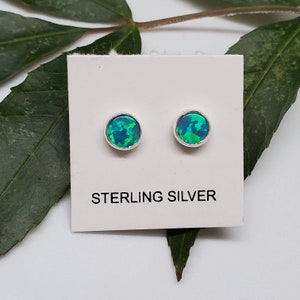 Q925 5mm Small Green Opal Stud Earrings | Dark Green Opal Post Earrings | Sterling Silver Stud Earrings | Simple Opal Earrings | Made in USA