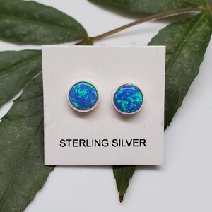 Sterling silver stud earrings - fire opal studs 6mm - 8 colors desert opal 6mm round shape - mini opal studs - everyday studs Made in USA Dark blue
