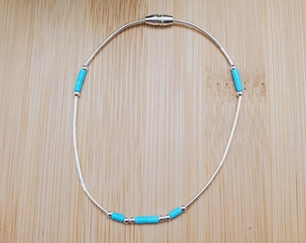 Q925 Liquid Silver Bracelet 7.25 inches | Anklet 9 inches | 925 Sterling Silver Turquoise Bracelet Anklet | Turquoise Liquid Silver Jewelry