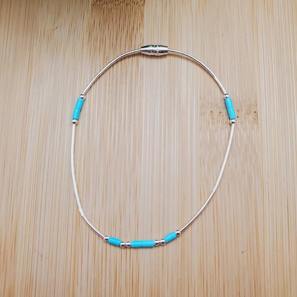 Q925 Liquid Silver Bracelet 7.25 inches | Anklet 9 inches | 925 Sterling Silver Turquoise Bracelet Anklet | Turquoise Liquid Silver Jewelry