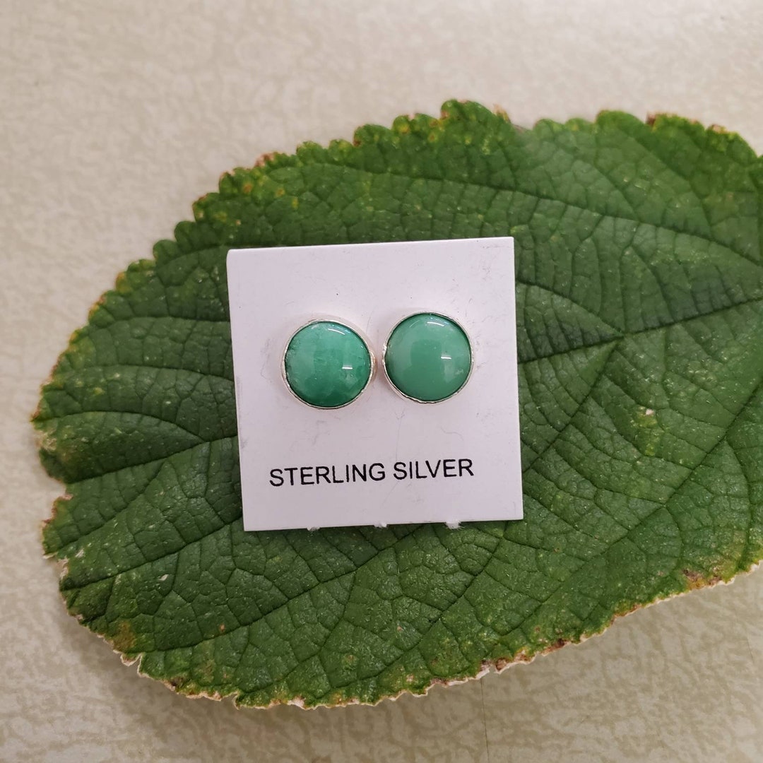 Q925 Green Jade Stud Earrings Jadedite Post Earrings Sterling Silver