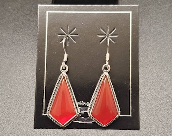 Lovely Silver Carnelian Dangle Earrings | Carnelian Crystal Jewelry | Sterling Silver Carnelian Earrings | Big Healing Stone Earrings