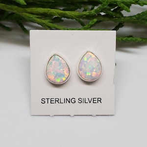 Sterling Silver White Opal Studs | Fire Opal | White Opal Stud Earrings | TearDrop Opal Stud Earrings | Teardrop | Made In USA