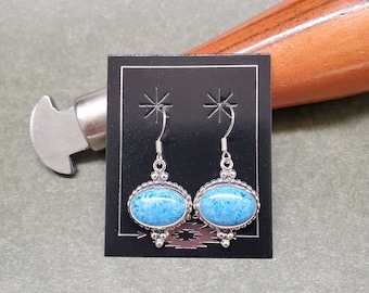Q925 Big Blue Denim Dangle Earrings | Sterling Silver Blue Denim Earrings | Big Denim Lapis Earrings | Southwestern Jewelry | Made in USA