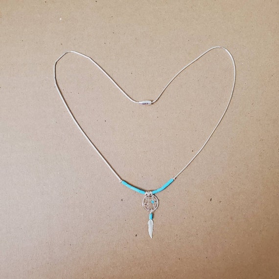 Collana acchiappasogni, collana di piume in argento sterling, ciondolo con ciondolo acchiappasogni turchese, collana di piume Boho Chic, regali per la migliore amica - Italia