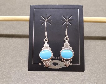 ZZ-071 | 上品なブルーターコイズダングルイヤリング、ターコイズ