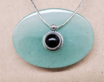 Q925 Small Black Onyx Necklace | Simple Black Necklace With Sterling Liquid Silver Chain Necklace 18" | Silver Choker Necklace | Everyday