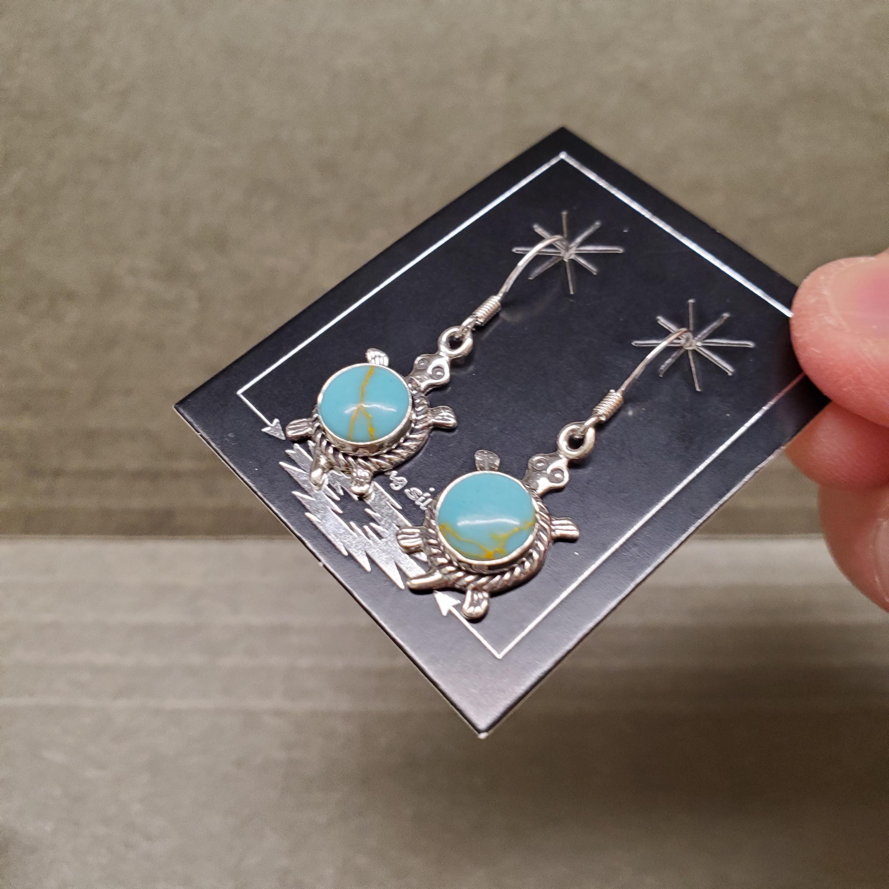 ZZ-116 | 上品なターコイズ ダングル イヤリング、南西部の