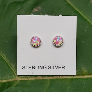 Tiny 4mm Pink Opal Stud Earrings | Small Pink Opal Post Earrings | Sterling Silver Post Earrings | Pink Opal Cartilage Jewelry | Dainty Pink