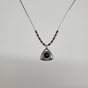 Q925 Triangle Concho Black Necklace With Sterling Liquid Silver Necklace 16 inches | Sterling Silver Southwestern Necklace | Black Onyx Boho