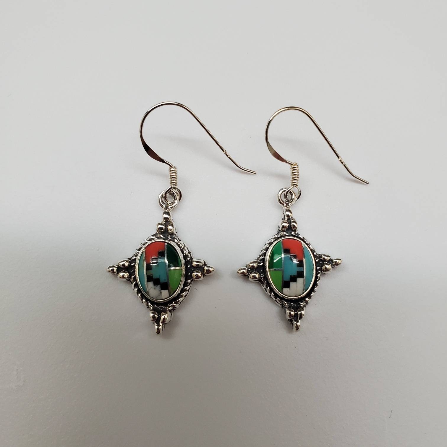 Q925 Inlay Zia Dangle Earrings | Sterling Silver Dangle