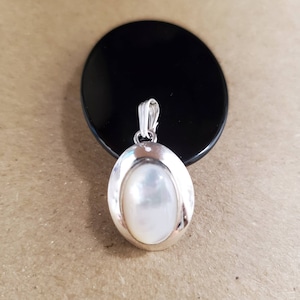 White Mother of Pearl Necklace Pendant | Sterling Silver White Shell Pendant | Simple White Stone Pendant | Southwestern Jewelry Made in USA