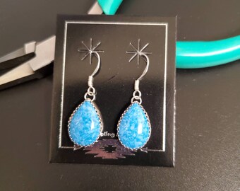 Simple Teardrop Denim Lapis Dangle Earrings | Sterling Silver Denim Lapis Earrings | Blue Jean Color Jewelry | Silver Earrings Made in USA