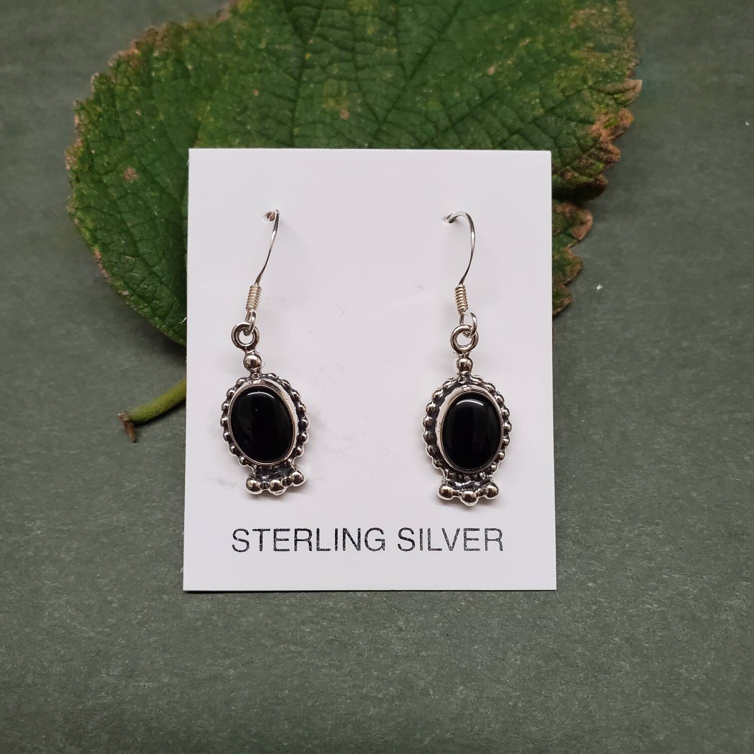 Q925 Small Black Onyx Dangle Earrings | Black Onyx