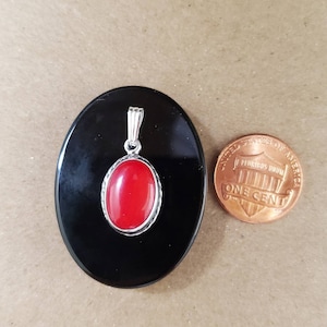 Lovely Silver Red Coral Necklace Pendant Without Chain | Sterling Silver Red Coral Pendant | Coral Concho Pendant | Silver Red Coral Pendant