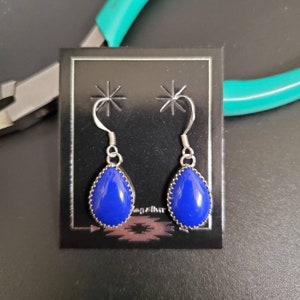 Simple Teardrop Blue Lapis Lazuli Dangle Earrings | Sterling Silver Dangle Earrings | Blue Stone Jewelry | Silver Lapis Earrings Made in USA