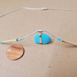 Q925 Small Zuni Bear Shape Wrapped With Silver | Bear Necklace Pendant With Liquid Silver Necklace 16 inches | Bear Jewelry Made in USA