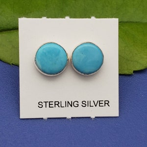 Q925 8mm Round Larimar Stud Earrings | Light Blue Larimar Posts | Sterling Silver Larimar Studs | Simple Posts | Blue Stone Stud Earrings