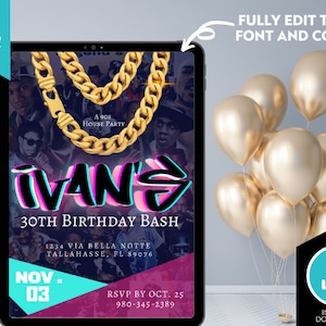 90s Theme/ House Party Invitation Instant Download/ Flashback Birthday Invite / Printable 1990s Throwback Party Invites / digital file