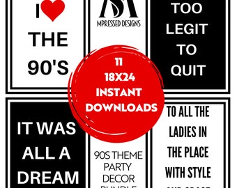 90s Party Printables\ House Party Instant Download/ 1990s Throwback Party/ Hip Hop Party, Hip Hop Party Decor, Hip Hop Party Theme