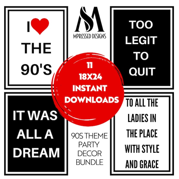 90s Party Printables\ House Party Instant Download/ 1990s Throwback Party/ Hip Hop Party, Hip Hop Party Decor, Hip Hop Party Theme