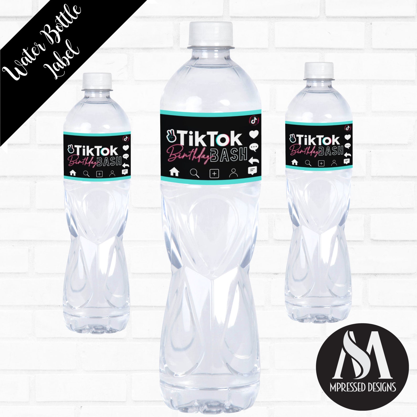 Tiktok Inspired Water Bottle Labels, Tik Tok Party Favors, Instant Download Pdf / Jpeg File Made