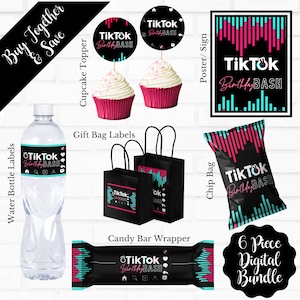 TikTok Inspired Birthday Party Bundle, Tik Tok Party Invite, Tic Toc Inspired DIGITAL FILE