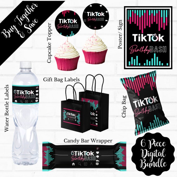 TikTok Inspired Birthday Party Bundle, Tik Tok Party Invite, Tic Toc Inspired DIGITAL FILE Il_570xn