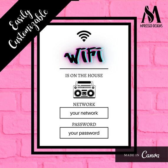 90s Theme Wifi Sign / House Party Flashback / Printable 1990s Throwback Party Sign/ digital file Il_570xn