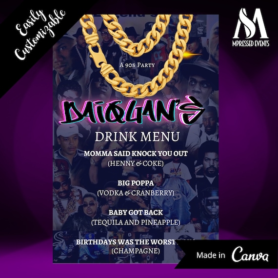90s Theme / Drink Menu / House Party Flashback / Printable 1990s Throwback Party / digital file Il_570xn