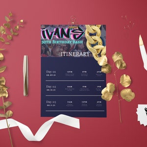 Custom 90s Theme Itinerary, Digital Download Itinerary, Printable Itinerary, Itinerary Template, Party Itinerary, image 2