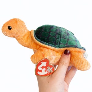 Tartaruga Marinha de Pelúcia Vintage Ty Beanie Baby com Etiqueta | Tartaruga de Pelúcia com Casco Verde | Brinquedo Beanie Colecionável