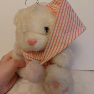 Vintage Teddy Bear 80s 90s Cream and Pink Toy in Striped Pajamas