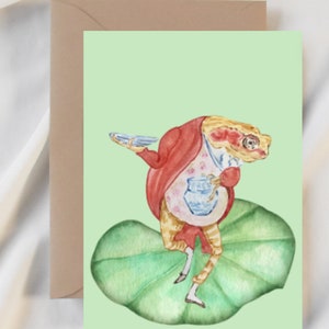 Natychmiastowe pobranie Beatrix potter karta z pozdrowieniami pusta karta Jeremy Fisher żaba ropucha lilia akwarela karta prezent żaba