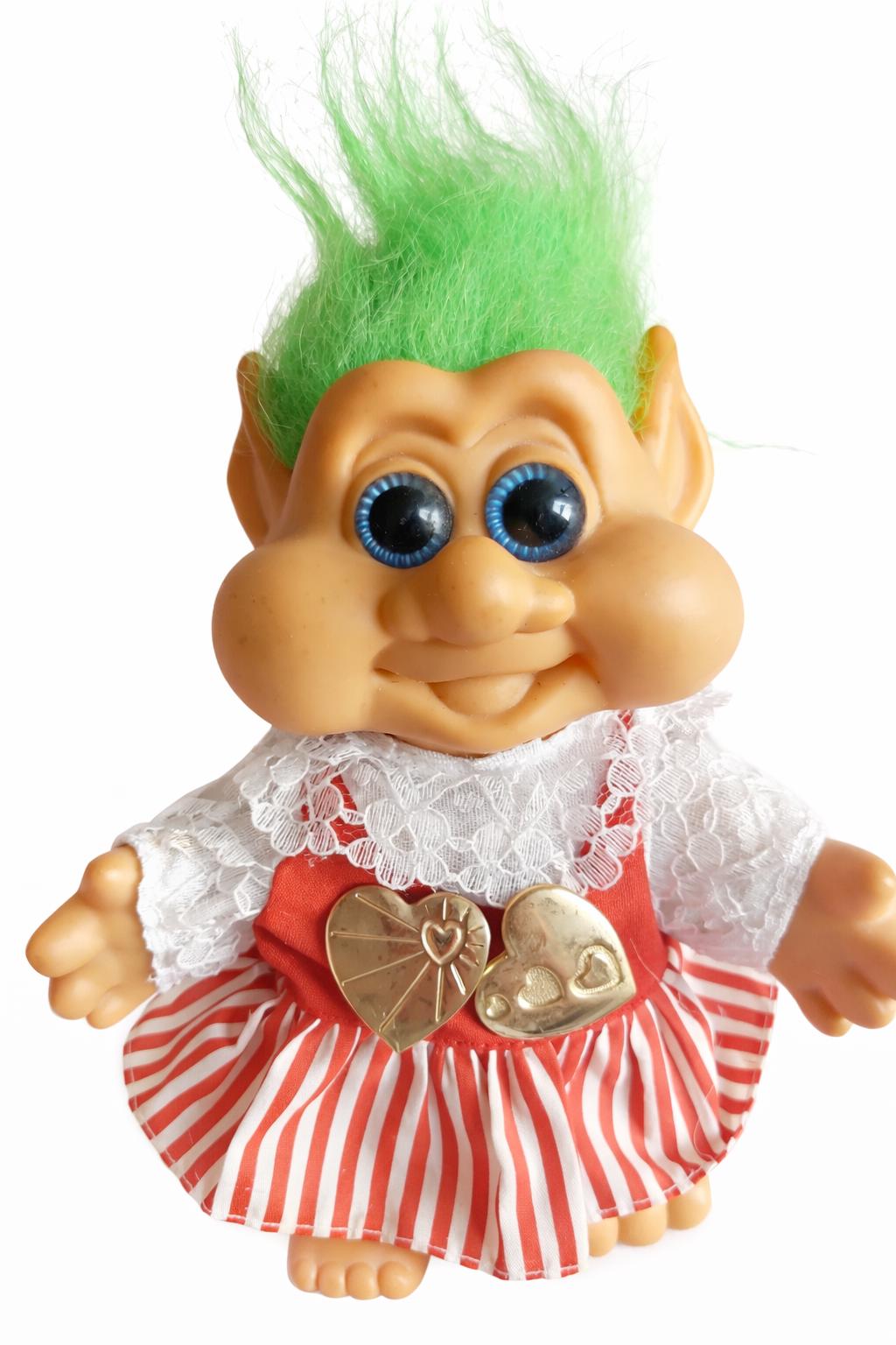 Vintage Large 7.5 Inch H LTB 1991 Troll Doll Green Hair & Blue