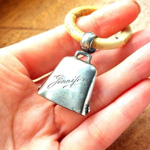 Vintage Jennifer Engraved Doll Rattle - Silver Teething Ring attached - Unique Baby Shower or Christening Gift
