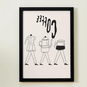 Der Kaffeelauf Küchendruck, Küchenposter, Kaffeedruck Handgezeichneter Küchendruck, Freund Geschenk, Kaffeeliebhaber, Küchen Wandkunst, Kaffeekunst