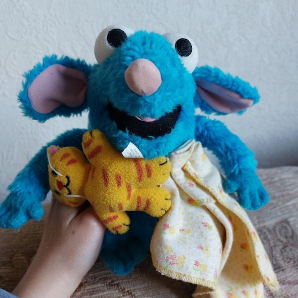 Tutter Bear in the Big blue house stuffed animal plush toy with tag plushie blue mouse unique nostalgic gift idea with blanket and cat