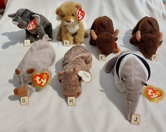 Beanie baby nostalgic gift Roam buffalo MANES lion cub ANTS anteater SPIKE rhino Trumpet elephant Libra star sign capricorn gift